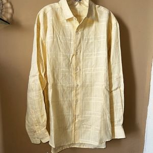 TOMMY BAHAMA 100% Yellow Linen Button Down Shirt